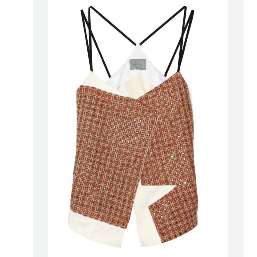 MAIYET Embellished Cotton Blend Cut Out Top Size 36